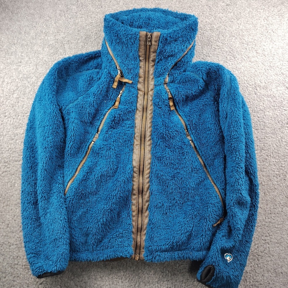 Kuhl Fleece Womens Medium Blue Flight Jacket Sherpa Borg Fluffy Hooded Zips